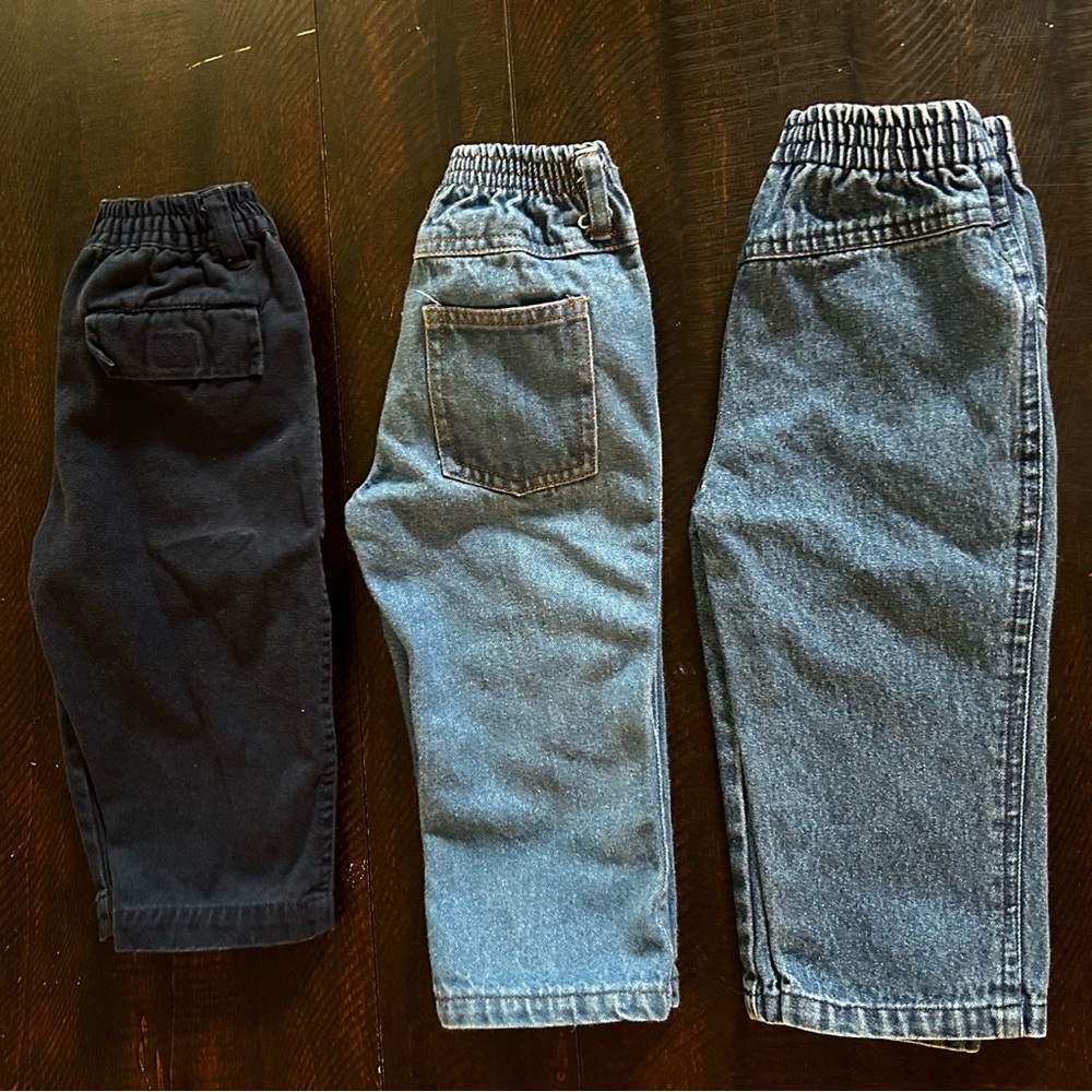 Vintage Kids Elastic-Waist Denim Pants - Blue